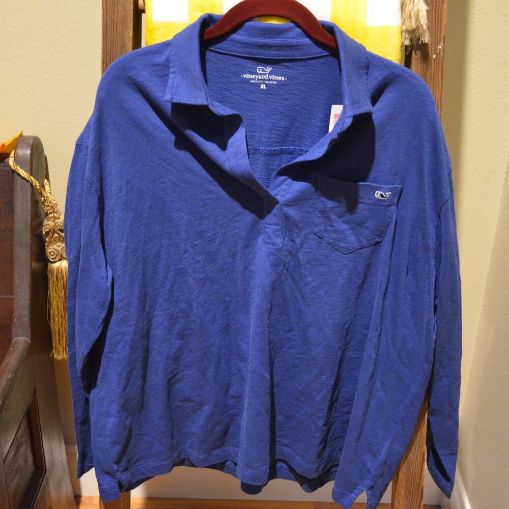 Vineyard Vines NWT Popover Long Sleeve Polo Size XL Blue